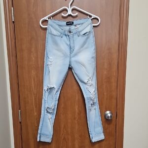 Fashion Nova Sky Blue Ripped Skinny Jeans